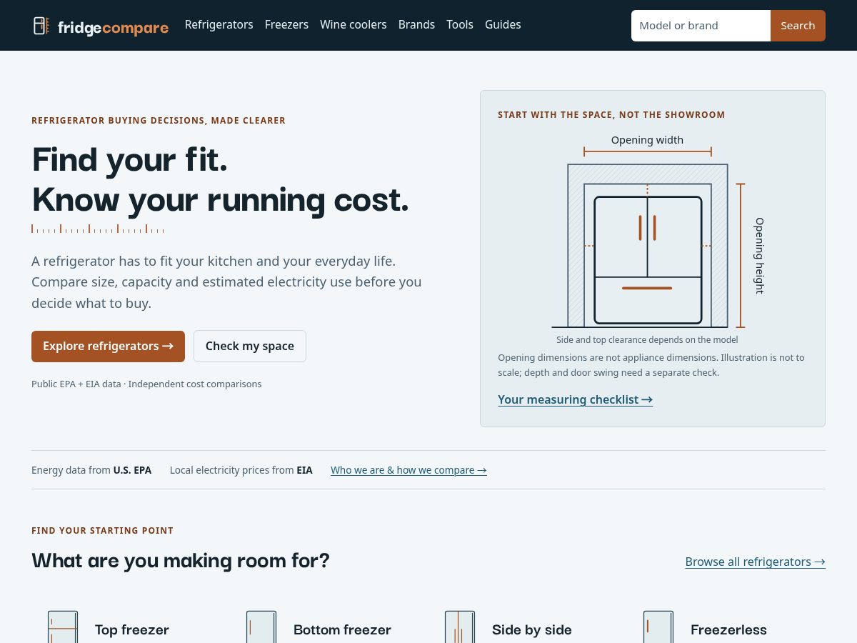 Landing-page snapshot of fridgecompare.com