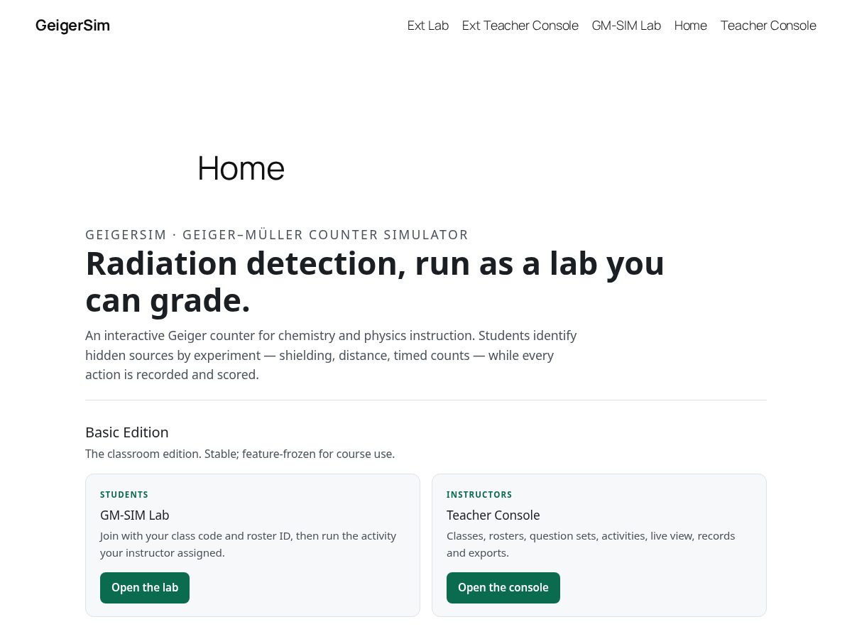 Landing-page snapshot of geigersim.com