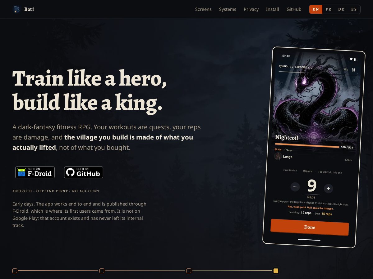 Landing-page snapshot of getbati.app