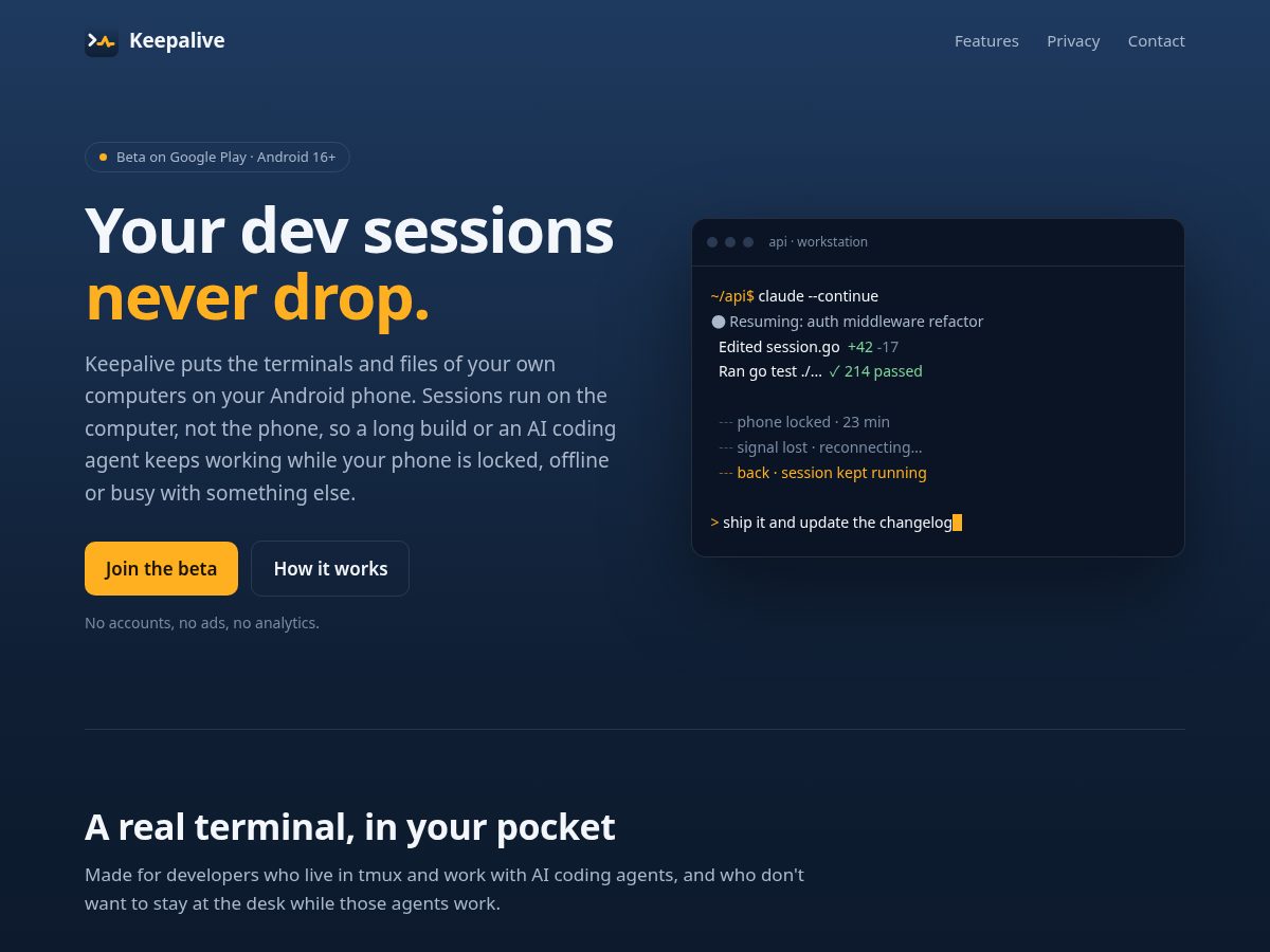 Landing-page snapshot of getkeepalive.com