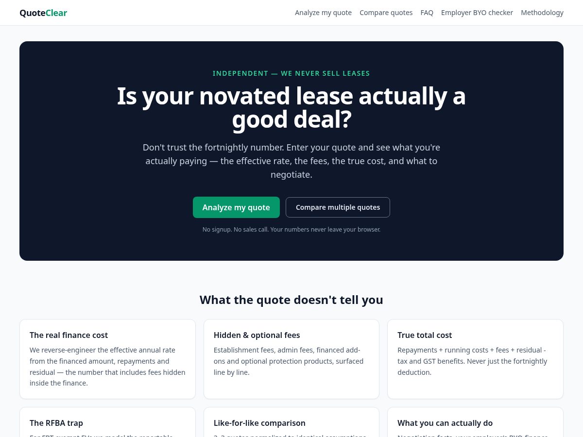 Landing-page snapshot of getquoteclear.com