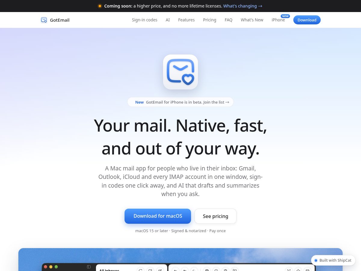 Landing-page snapshot of gotemail.net