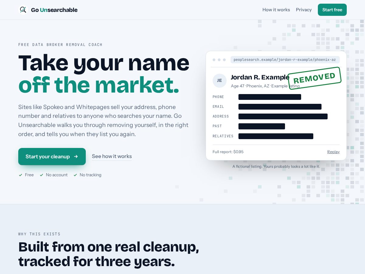 Landing-page snapshot of gounsearchable.com