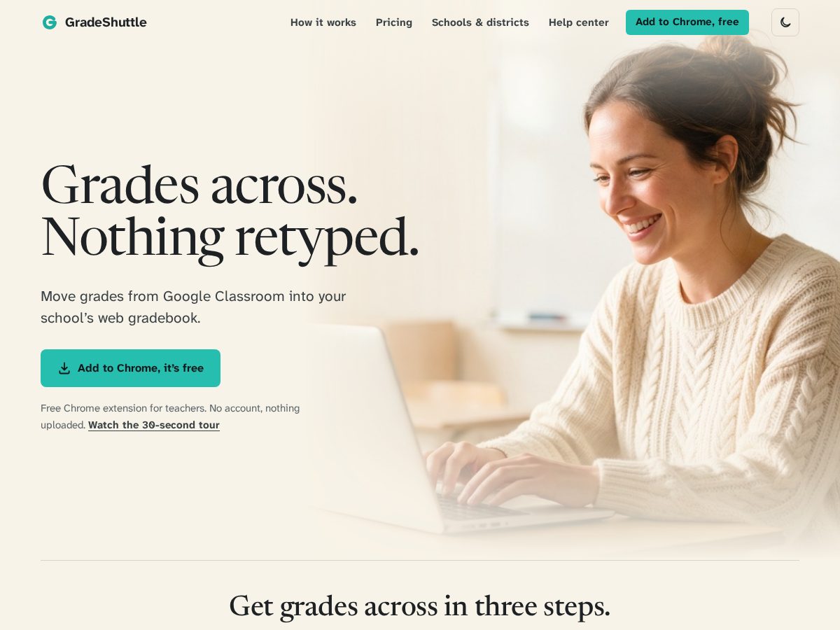 Landing-page snapshot of gradeshuttle.com
