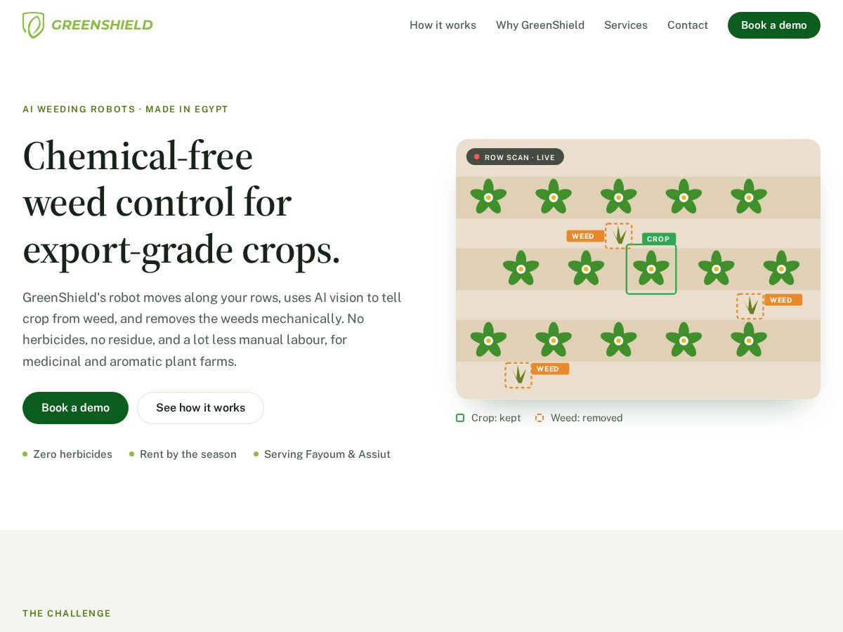 Landing-page snapshot of greenshieldai.com