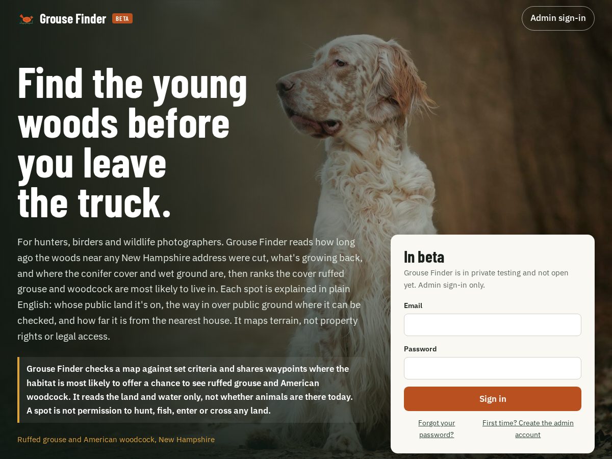 Landing-page snapshot of grousefinder.com