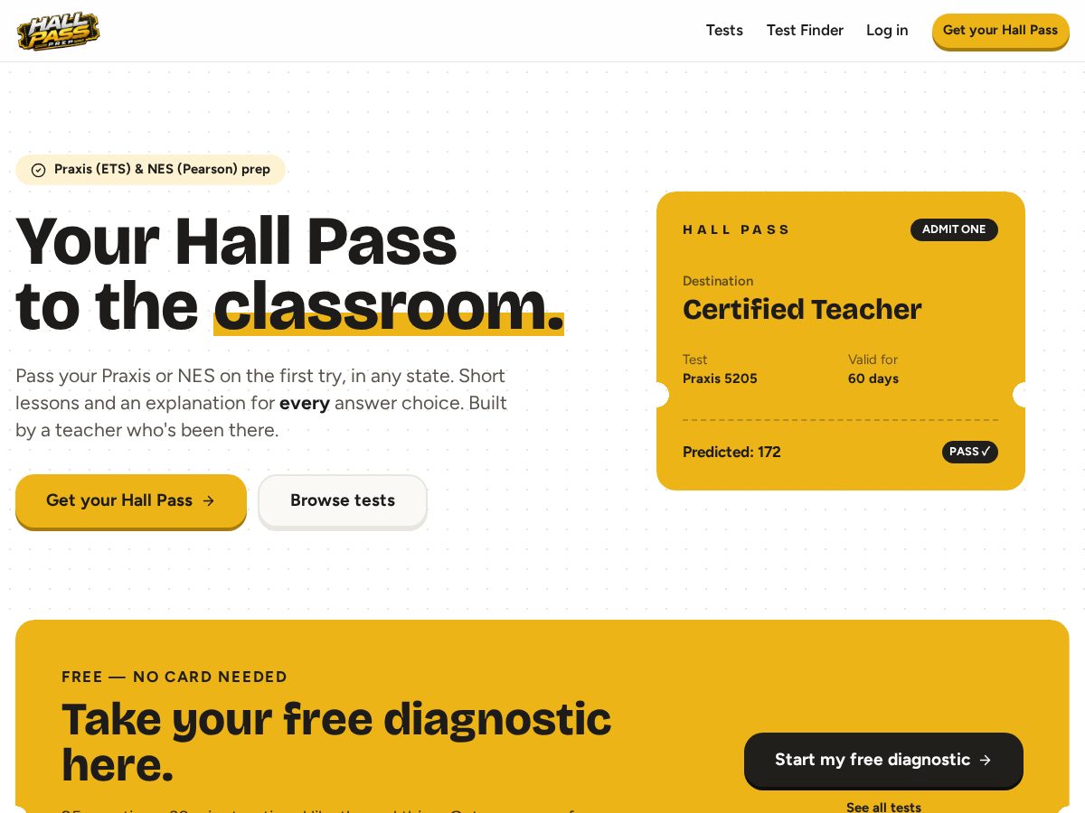 Landing-page snapshot of hallpassprep.com