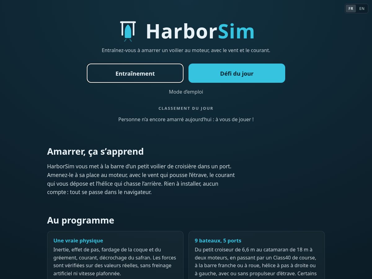 Landing-page snapshot of harborsim.com