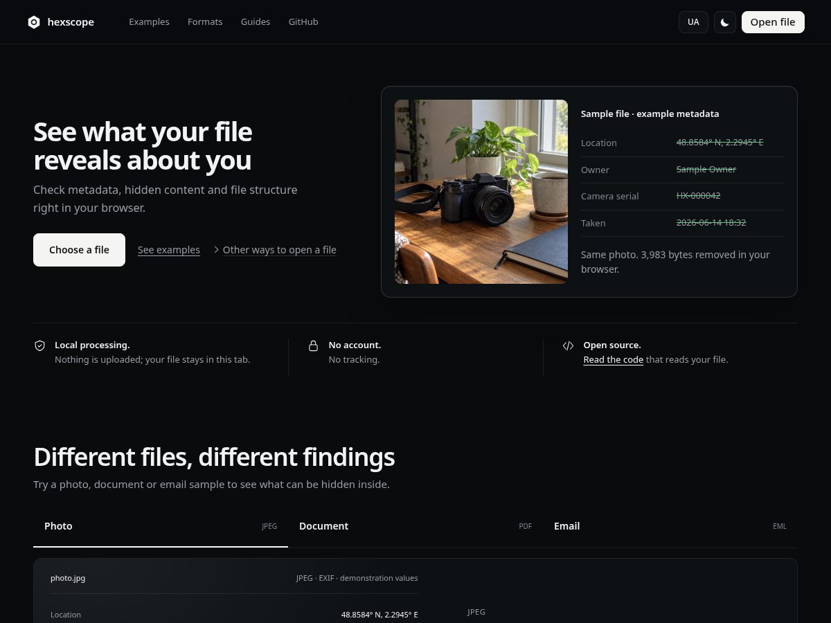 Landing-page snapshot of hexscope.org