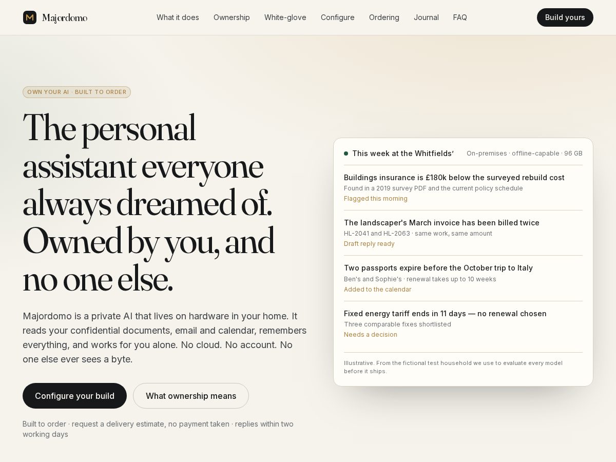 Landing-page snapshot of heymajordomo.com