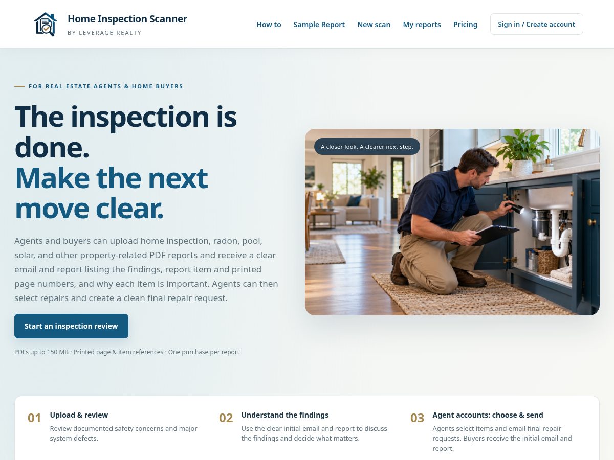 Landing-page snapshot of homeinspectionscanner.com