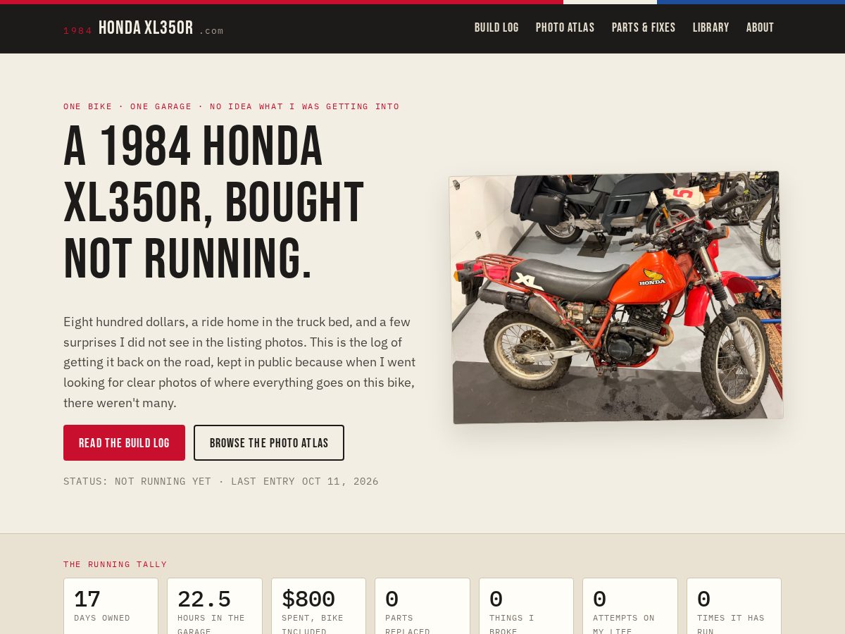 Landing-page snapshot of hondaxl350r.com