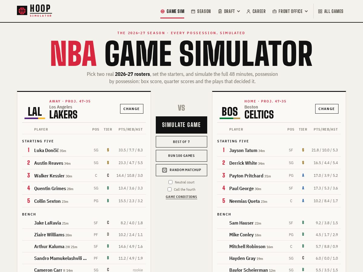 Landing-page snapshot of hoopsimulator.com