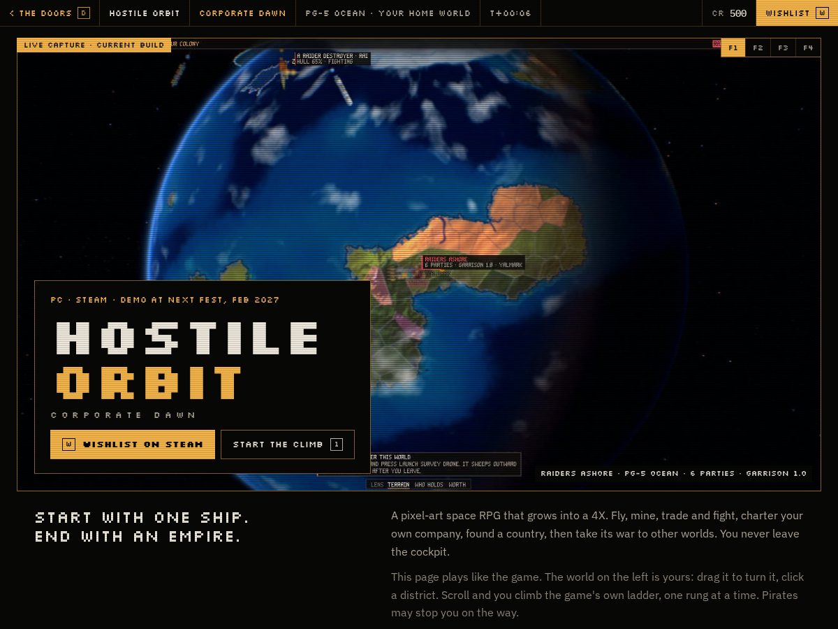 Landing-page snapshot of hostileorbit.com