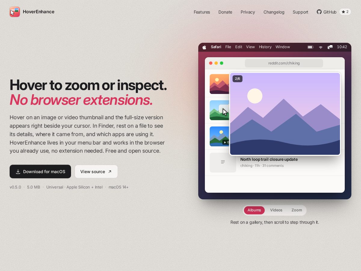 Landing-page snapshot of hoverenhance.com