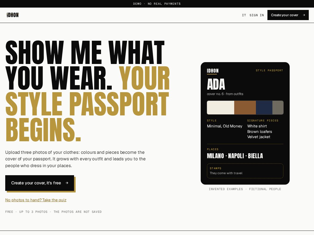 Landing-page snapshot of idhon.com