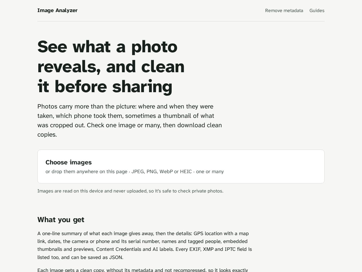 Landing-page snapshot of imganalyzer.com