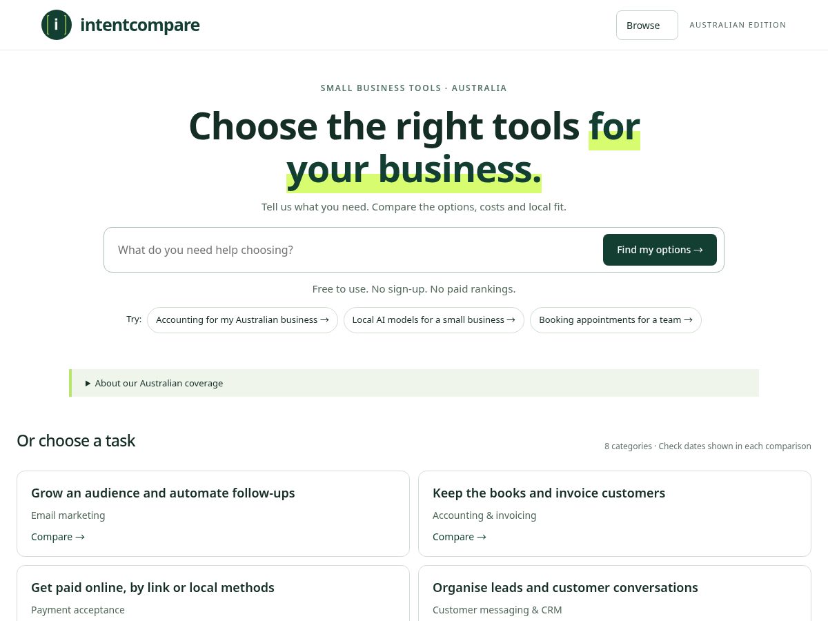 Landing-page snapshot of intentcompare.com