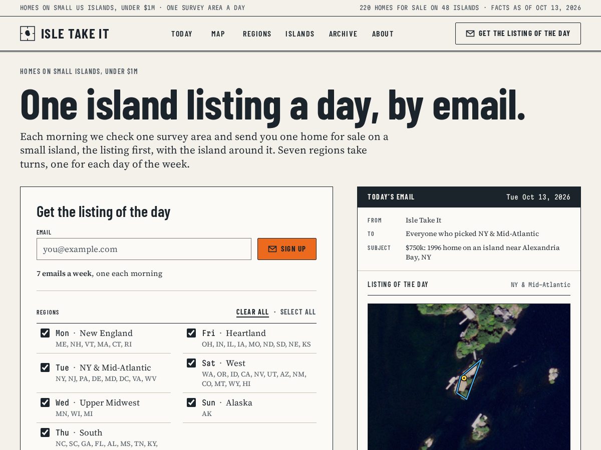 Landing-page snapshot of isletakeit.com