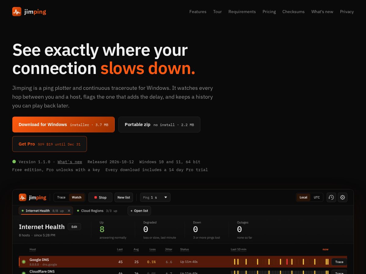 Landing-page snapshot of jimping.app