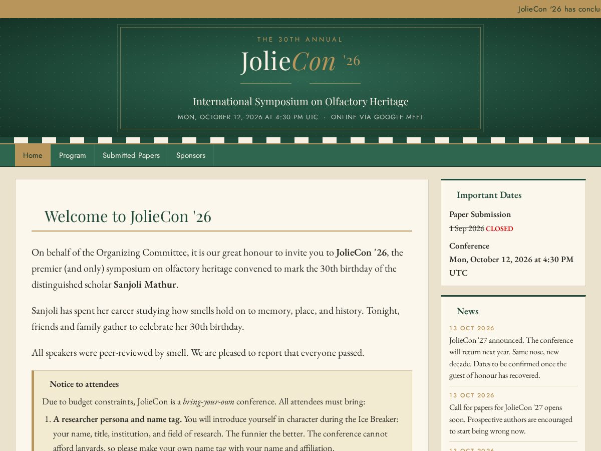 Landing-page snapshot of joliecon.com