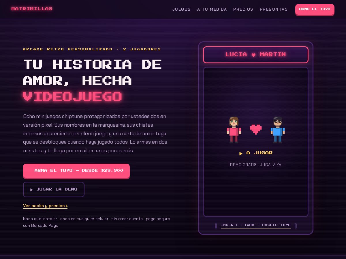 Landing-page snapshot of jugamatrimillas.com