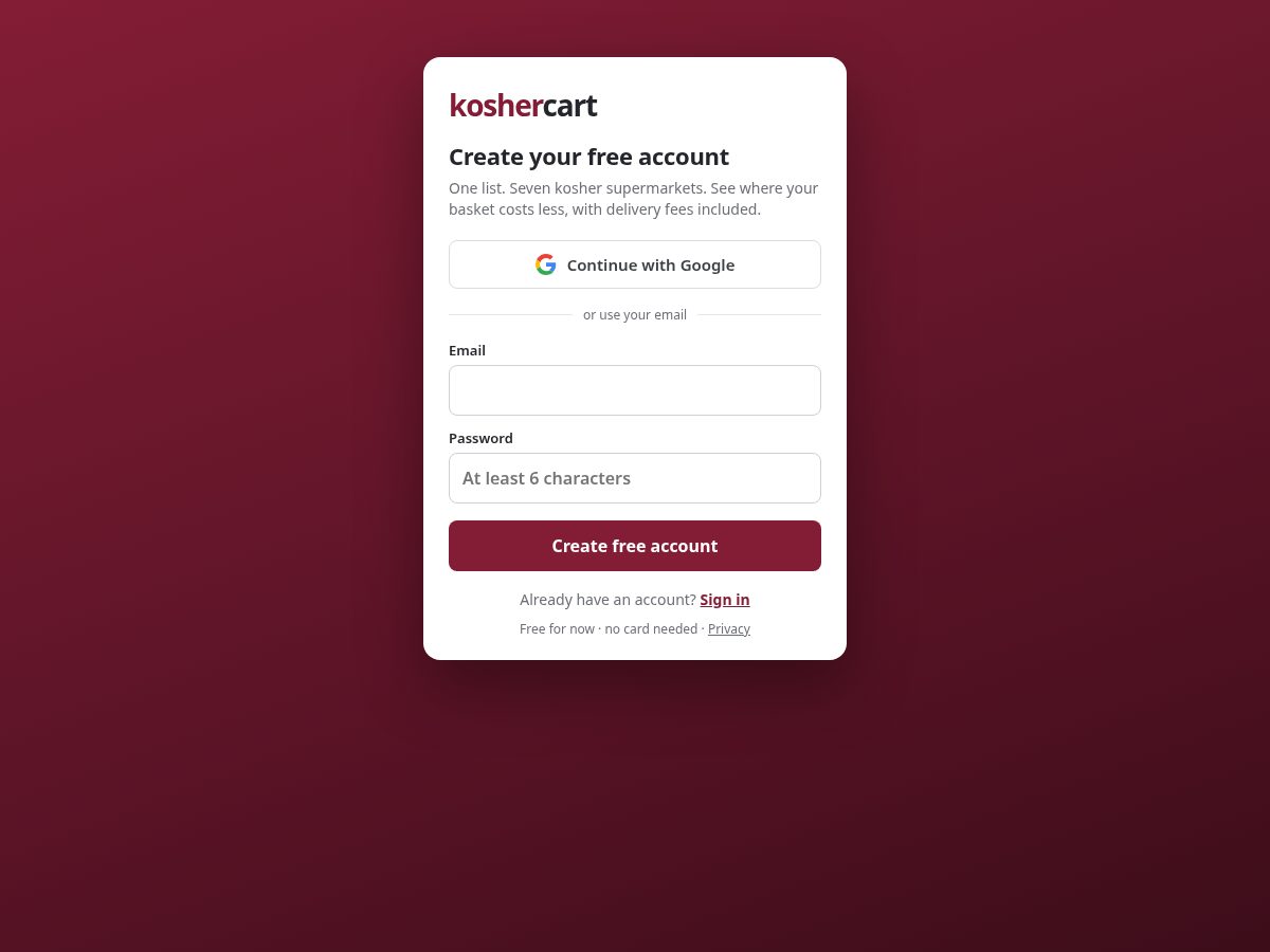 Landing-page snapshot of koshercartny.com