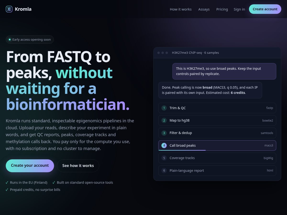 Landing-page snapshot of kromla.com