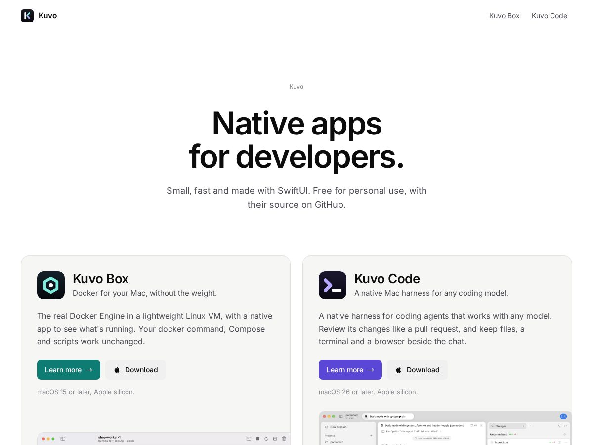 Landing-page snapshot of kuvo.run