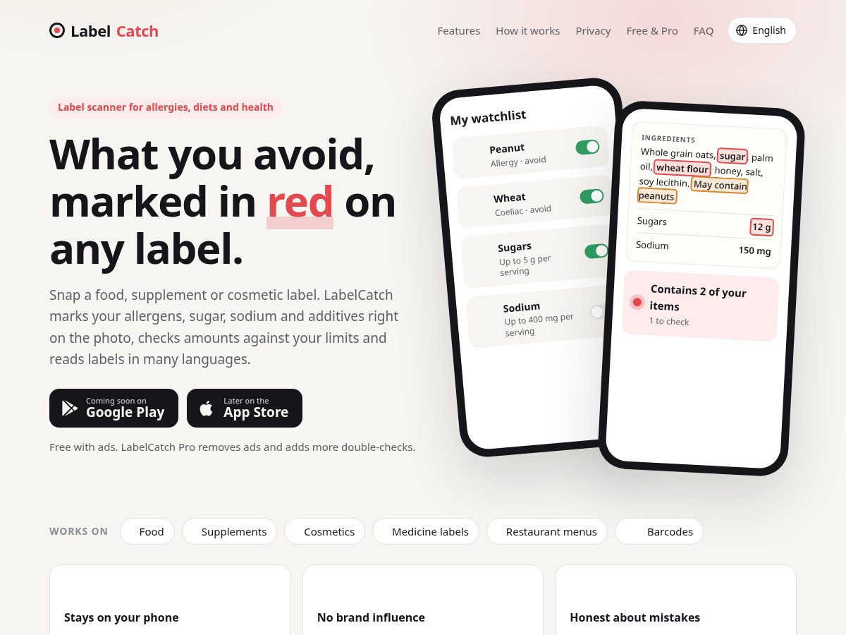 Landing-page snapshot of labelcatch.com