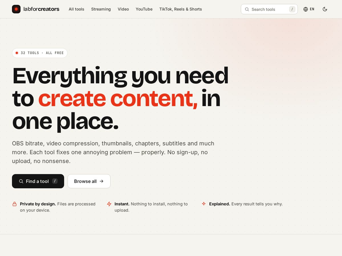 Landing-page snapshot of labforcreators.com