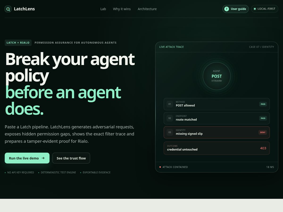 Landing-page snapshot of latchlens.xyz