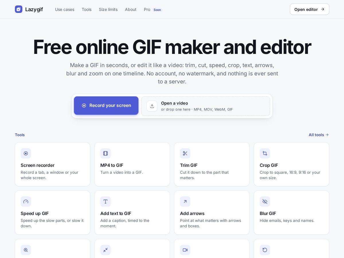 Landing-page snapshot of lazygif.com