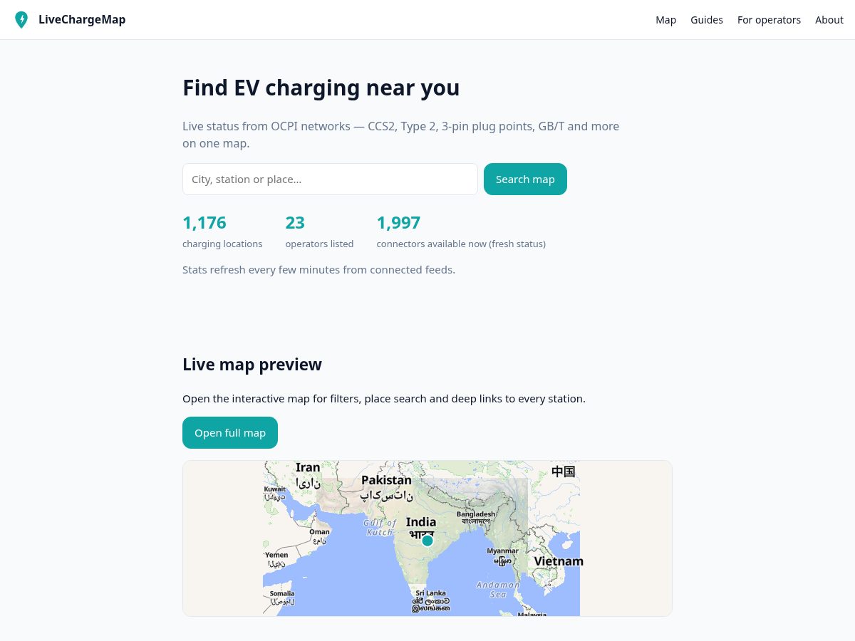 Landing-page snapshot of livechargemap.com