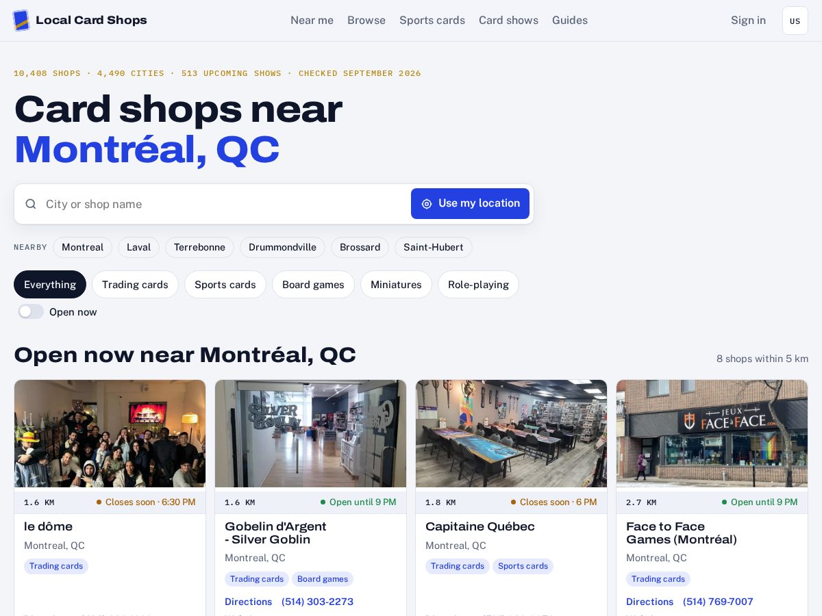Landing-page snapshot of localcardshops.org