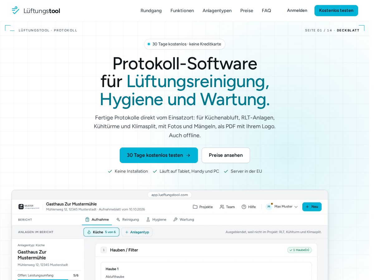 Landing-page snapshot of lueftungstool.com