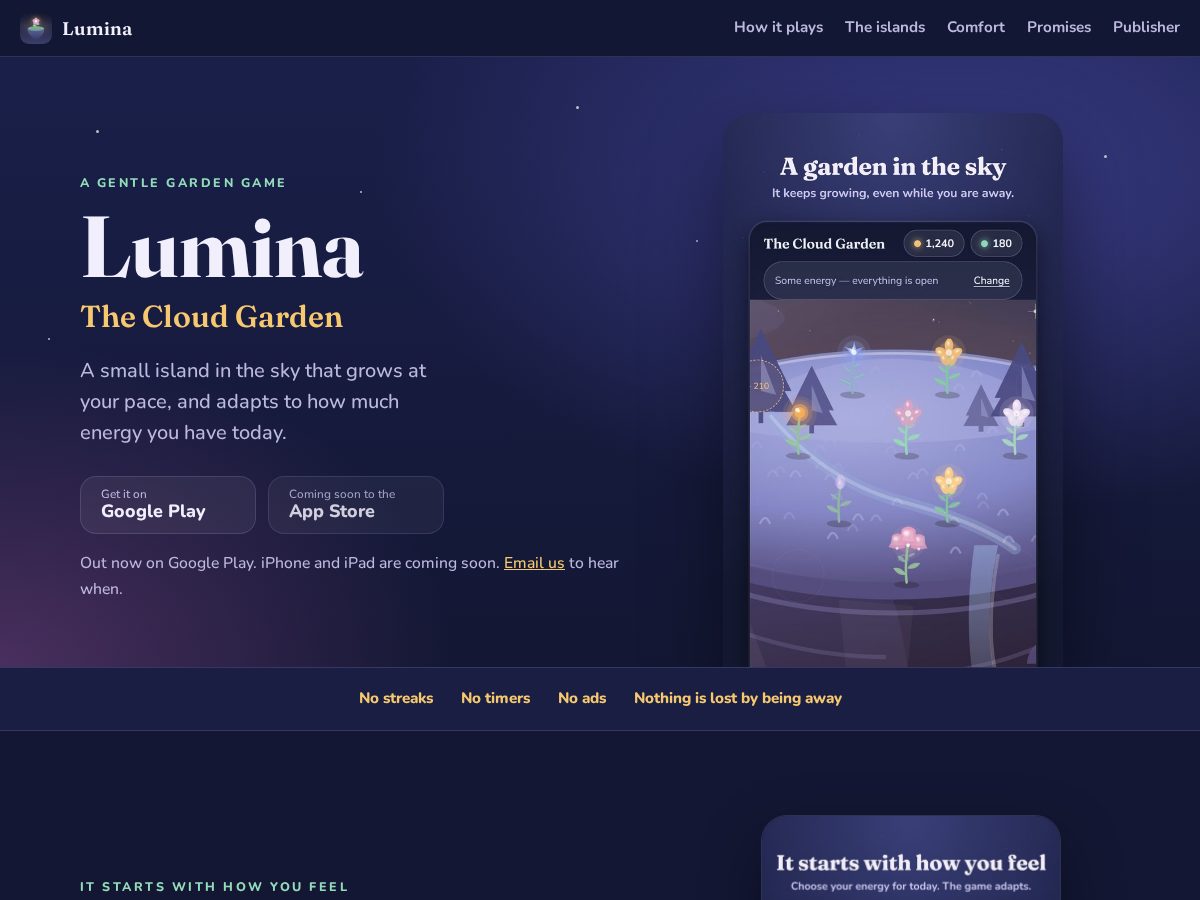Landing-page snapshot of luminacloudgarden.com