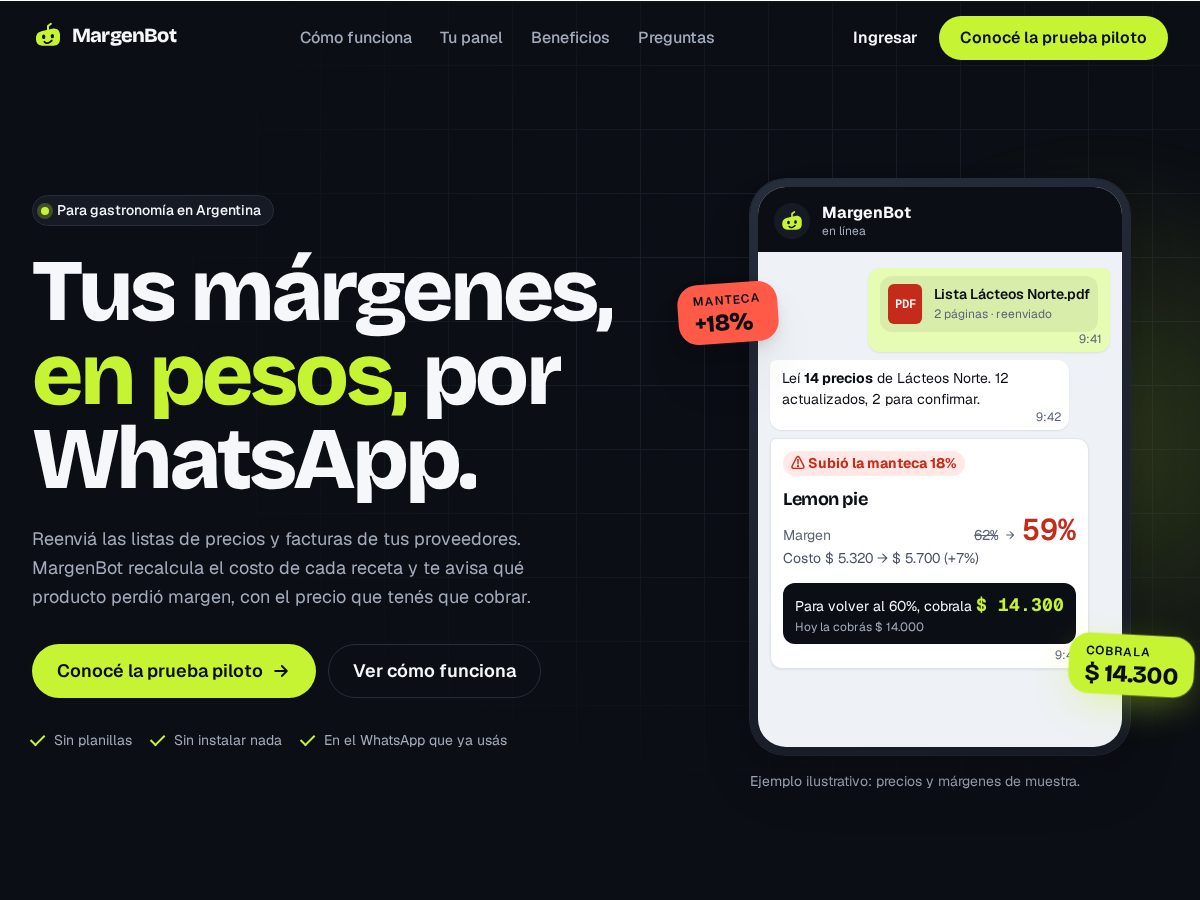Landing-page snapshot of margenbot.com