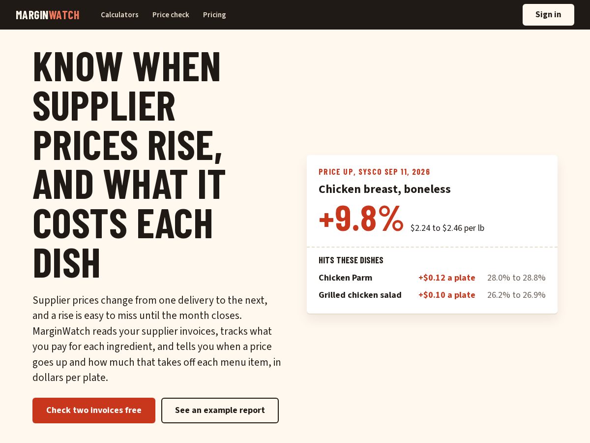 Landing-page snapshot of marginwatchapp.com
