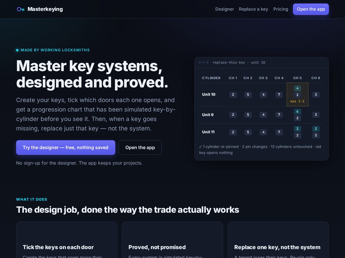 Landing-page snapshot of masterkeying.app