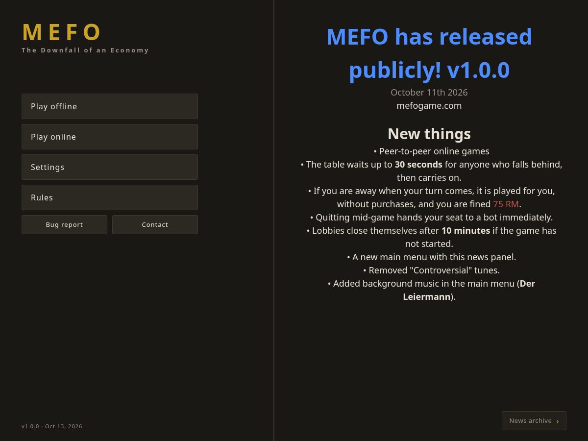 Landing-page snapshot of mefogame.com