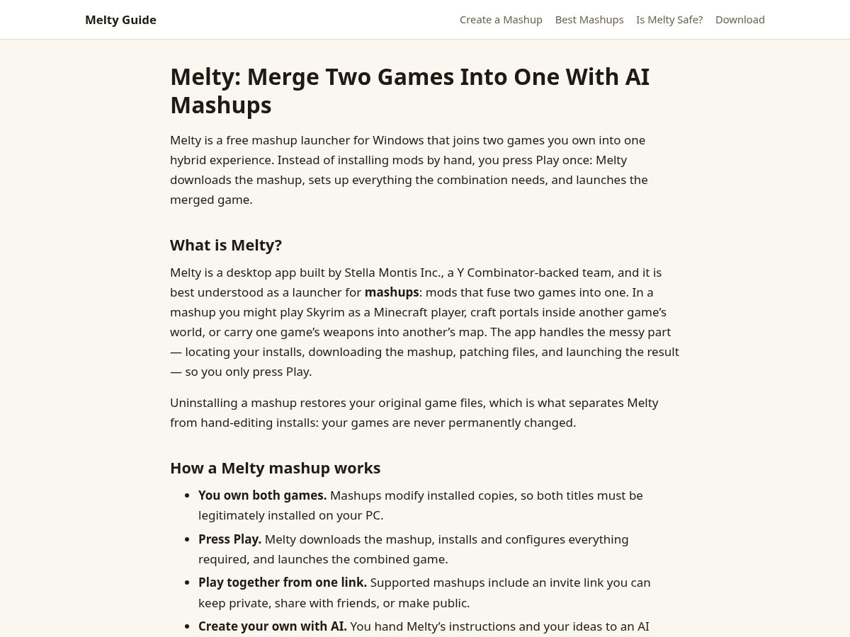 Landing-page snapshot of melty.party