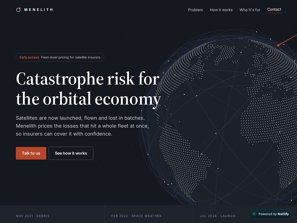 Landing-page snapshot of menelith.com