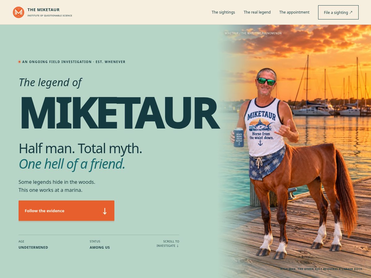 Landing-page snapshot of miketaur.com