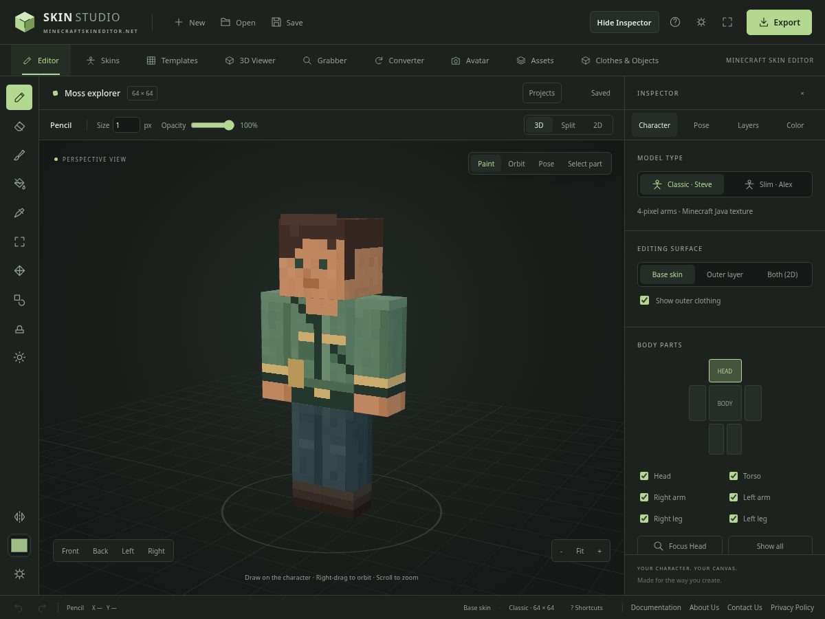 Landing-page snapshot of minecraftskineditor.net