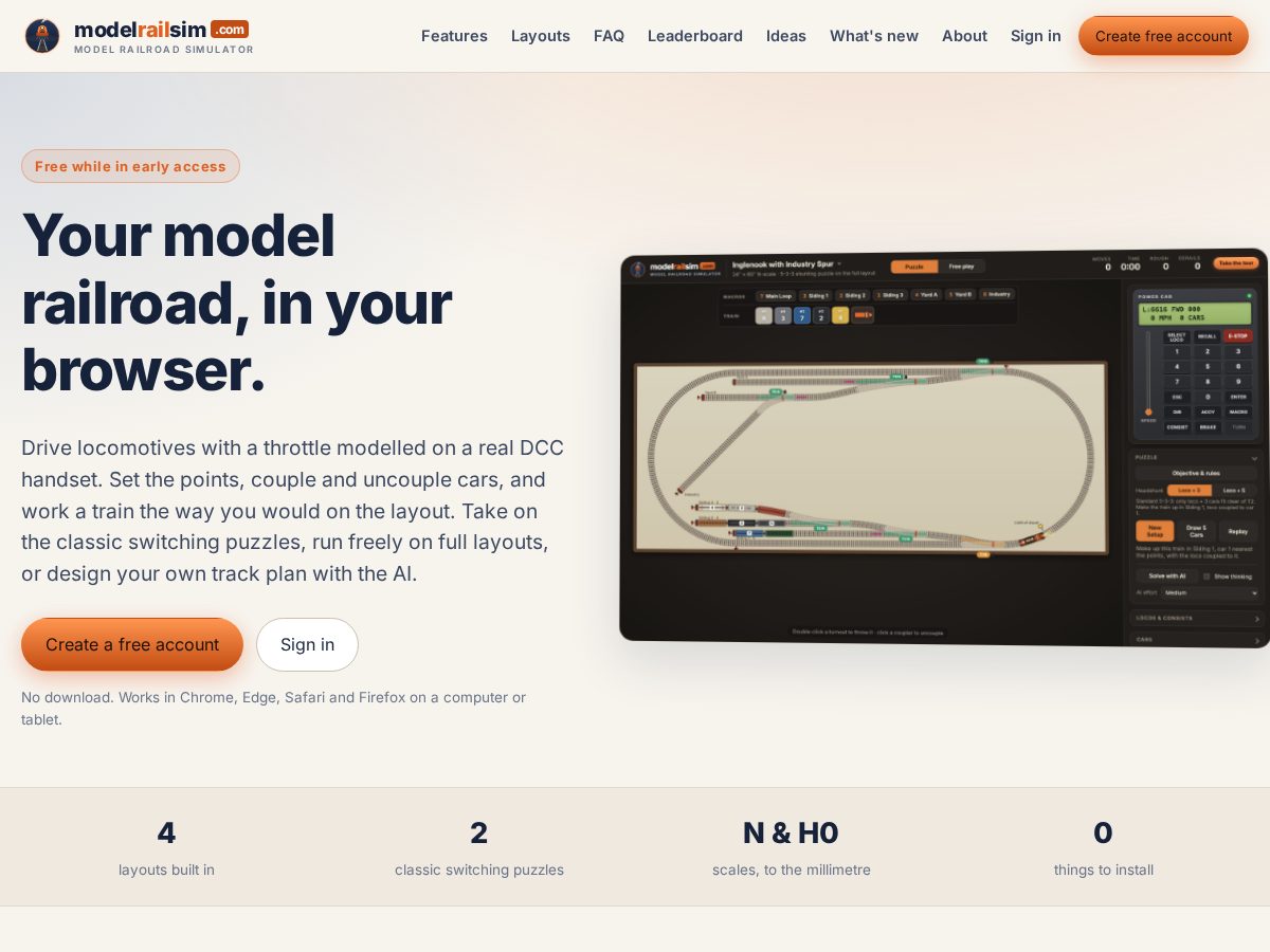 Landing-page snapshot of modelrailsim.com