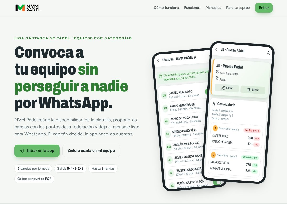 Landing-page snapshot of mvmpadel.com