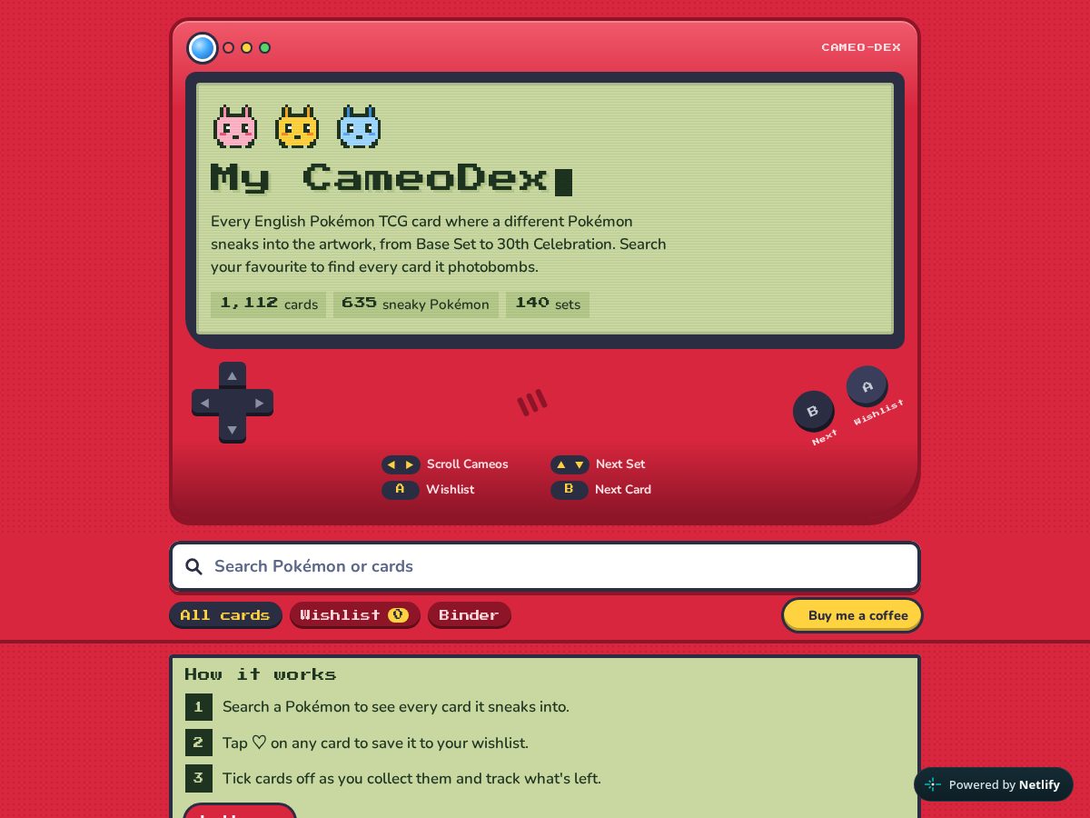 Landing-page snapshot of mycameodex.com