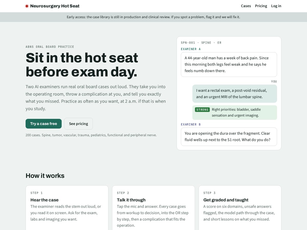 Landing-page snapshot of neurosurgeryhotseat.com