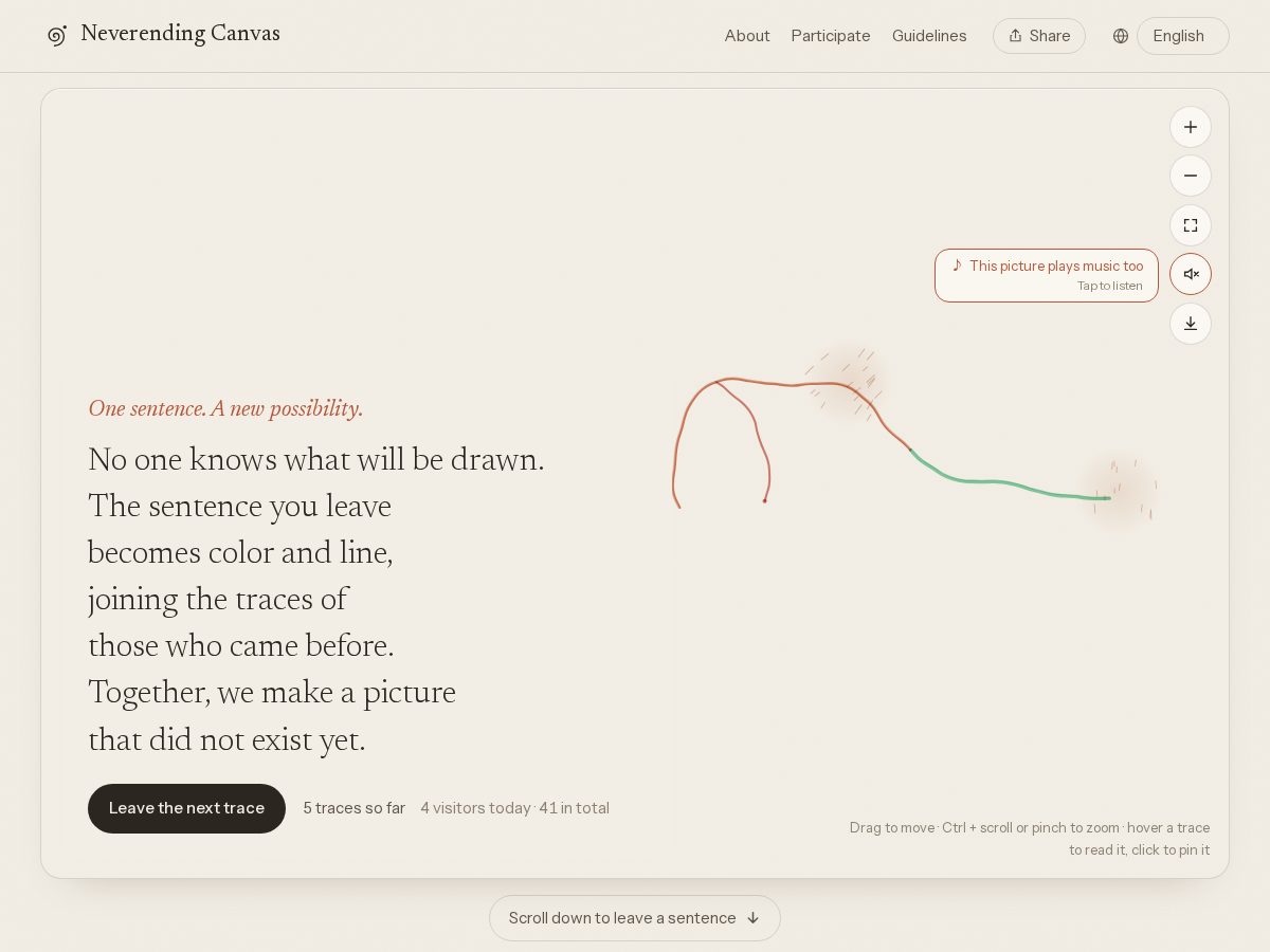 Landing-page snapshot of neverendingcanvas.com